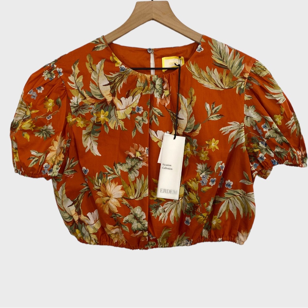 ERDEM Rust Orange Hydra Floral Cropped Top NWT US Size 12